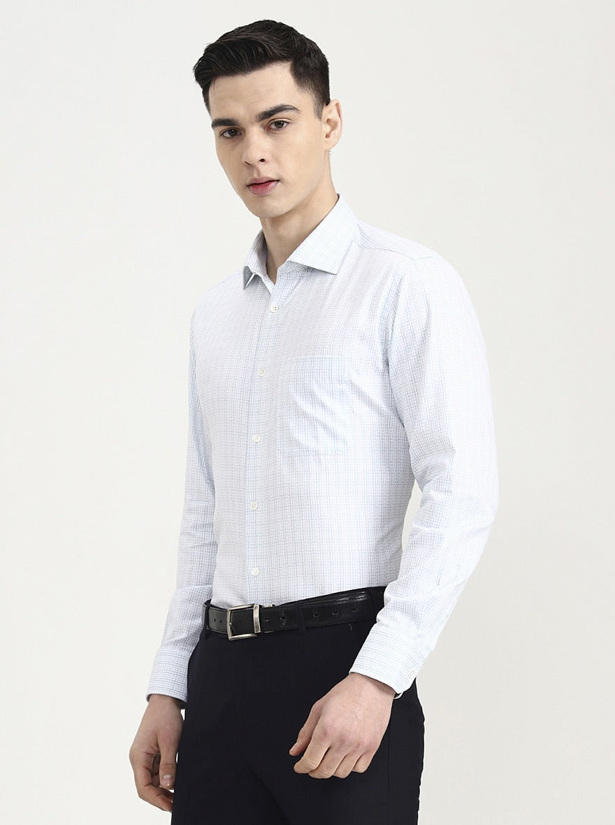 Light Green Checked Slim Fit Formal Shirt | JadeBlue Super Luxe
