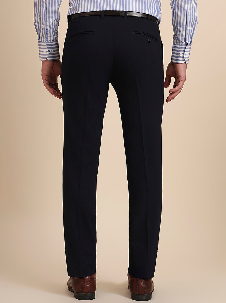 Navy Blue Solid Slim Fit Formal Trouser | Metal
