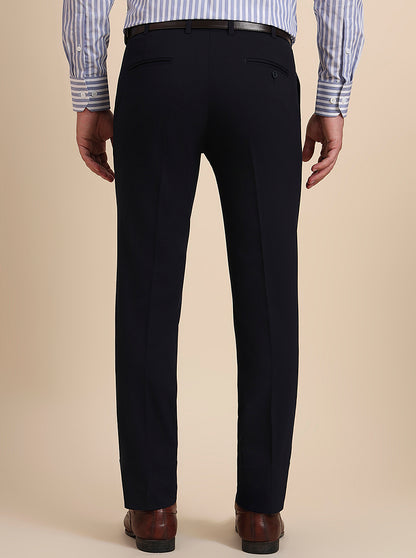 Navy Blue Solid Slim Fit Formal Trouser | Metal