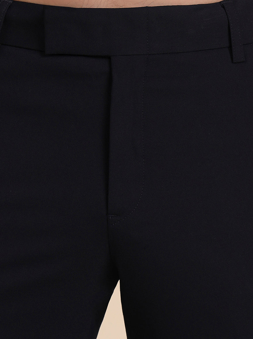 Navy Blue Solid Slim Fit Formal Trouser | Metal