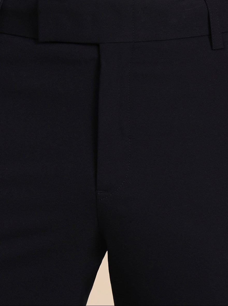 Navy Blue Solid Slim Fit Formal Trouser | Metal