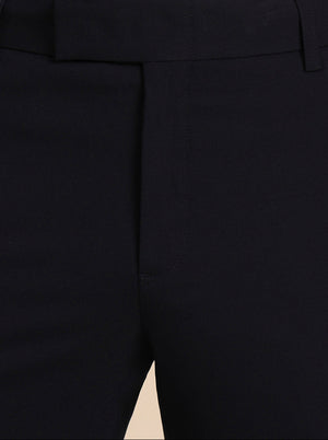 Navy Blue Solid Slim Fit Formal Trouser | Metal