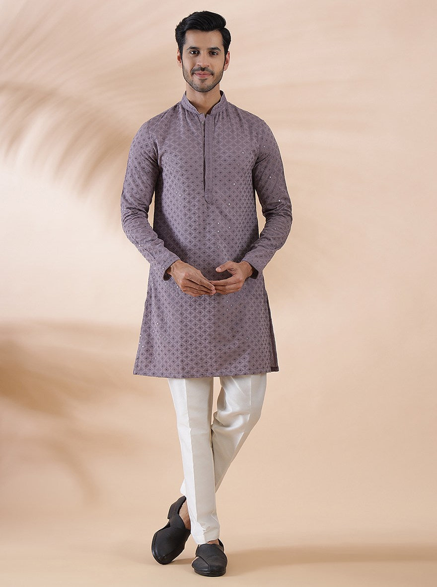 Purple Embroidered Kurta | The Kurta Company