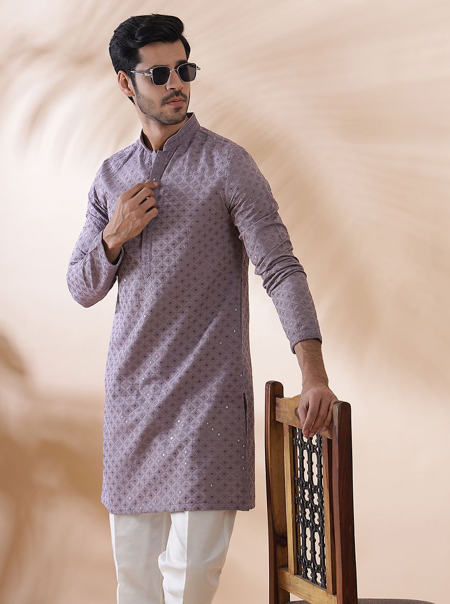 Purple Embroidered Kurta | The Kurta Company