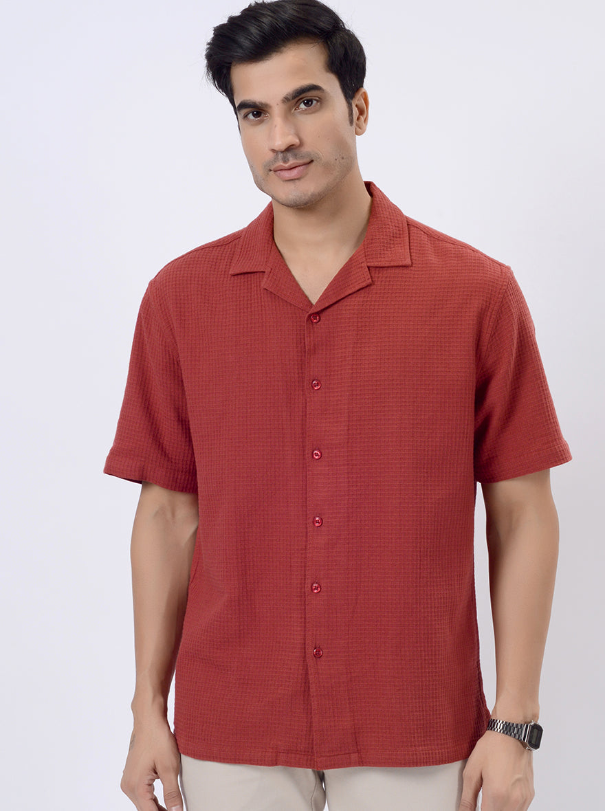 Rust Solid Slim Fit Casual Shirt | JadeBlue