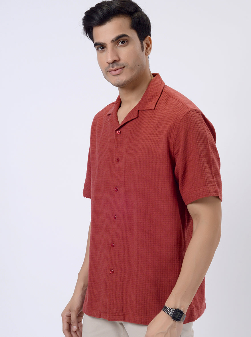 Rust Solid Slim Fit Casual Shirt | JadeBlue