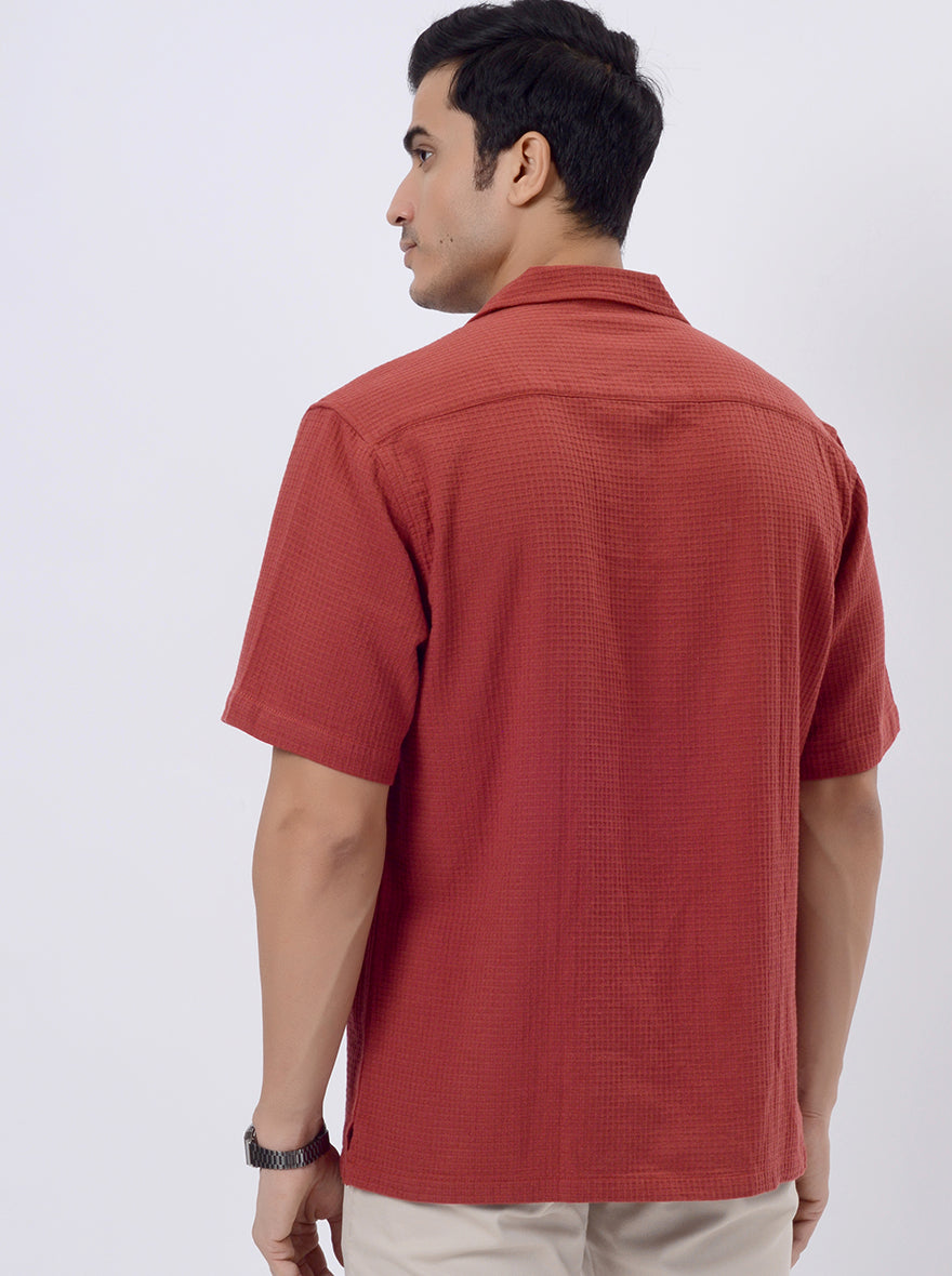 Rust Solid Slim Fit Casual Shirt | JadeBlue