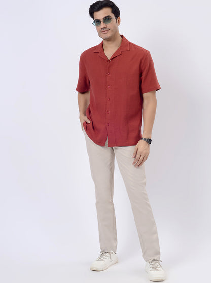 Rust Solid Slim Fit Casual Shirt | JadeBlue