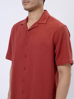 Rust Solid Slim Fit Casual Shirt | JadeBlue