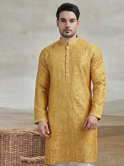 Yellow Embroidered Kurta Pajama | TULA
