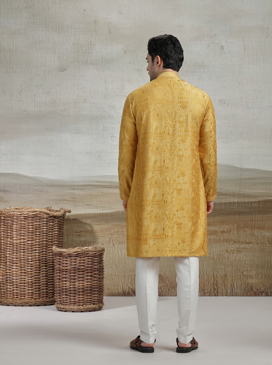 Yellow Embroidered Kurta Pajama | TULA
