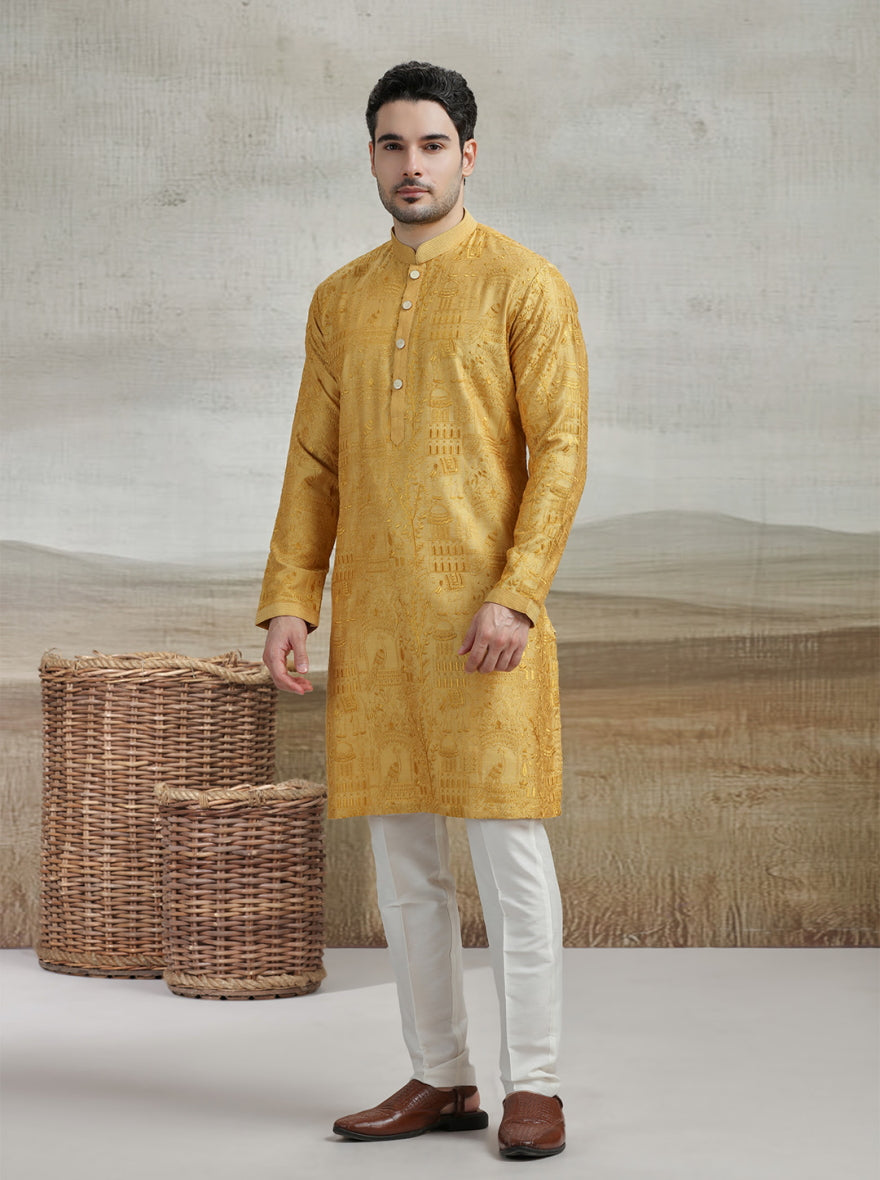 Yellow Embroidered Kurta Pajama | TULA
