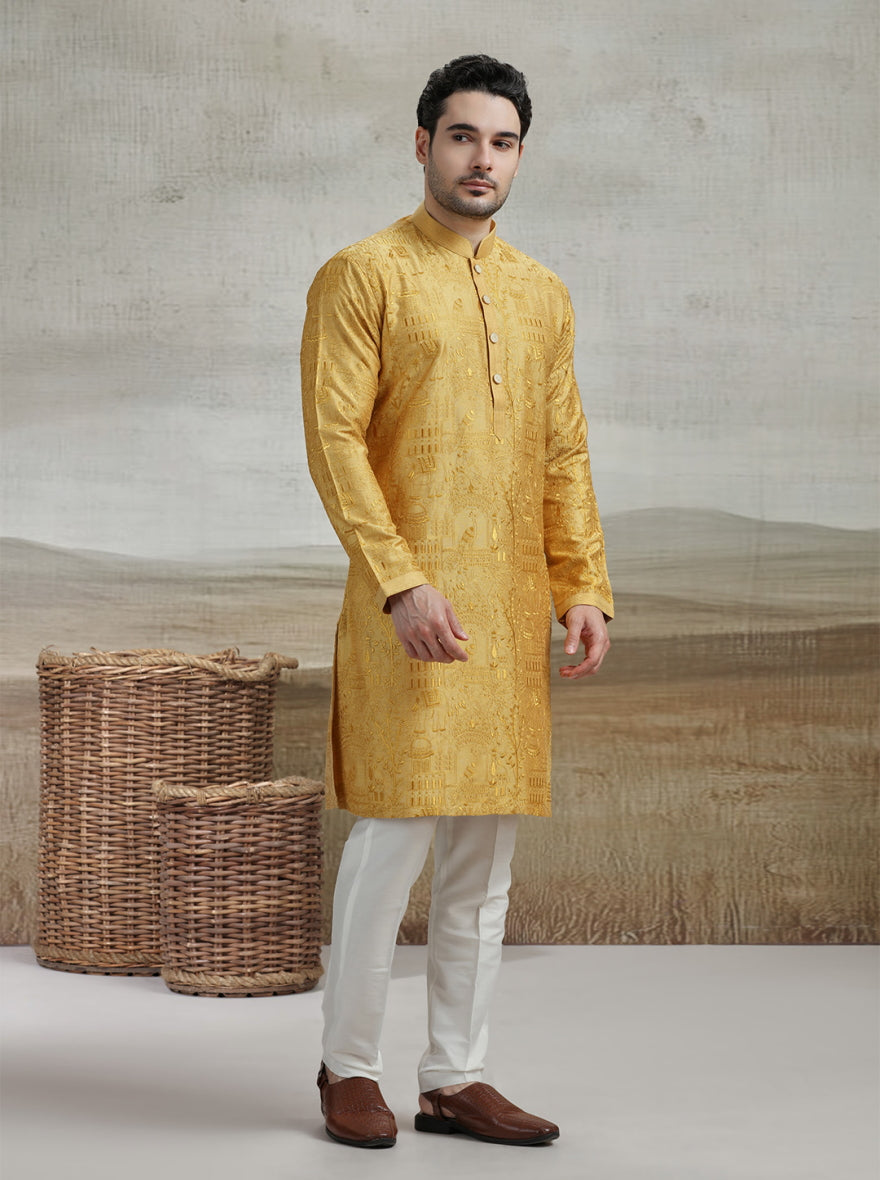 Yellow Embroidered Kurta Pajama | TULA