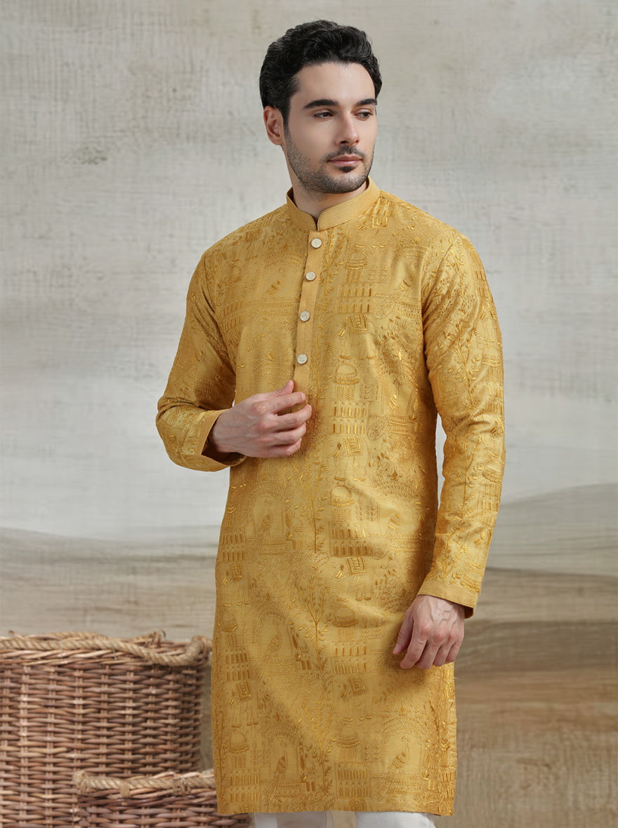Yellow Embroidered Kurta Pajama | TULA
