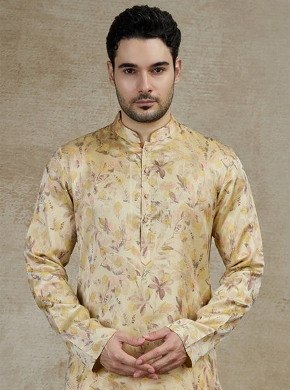 Light Peach Printed Kurta | The Kurta Company