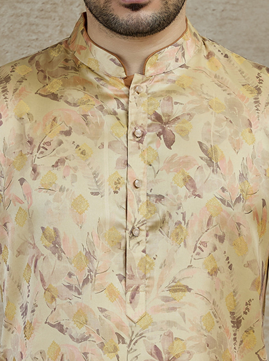 Light Peach Printed Kurta | The Kurta Company