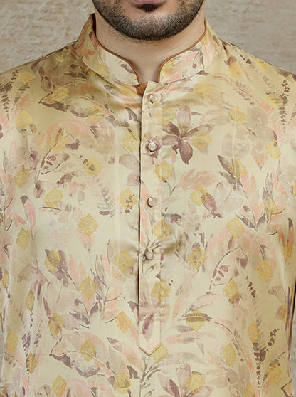 Light Peach Printed Kurta | The Kurta Company