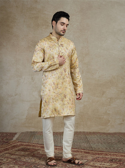 Light Peach Printed Kurta | The Kurta Company