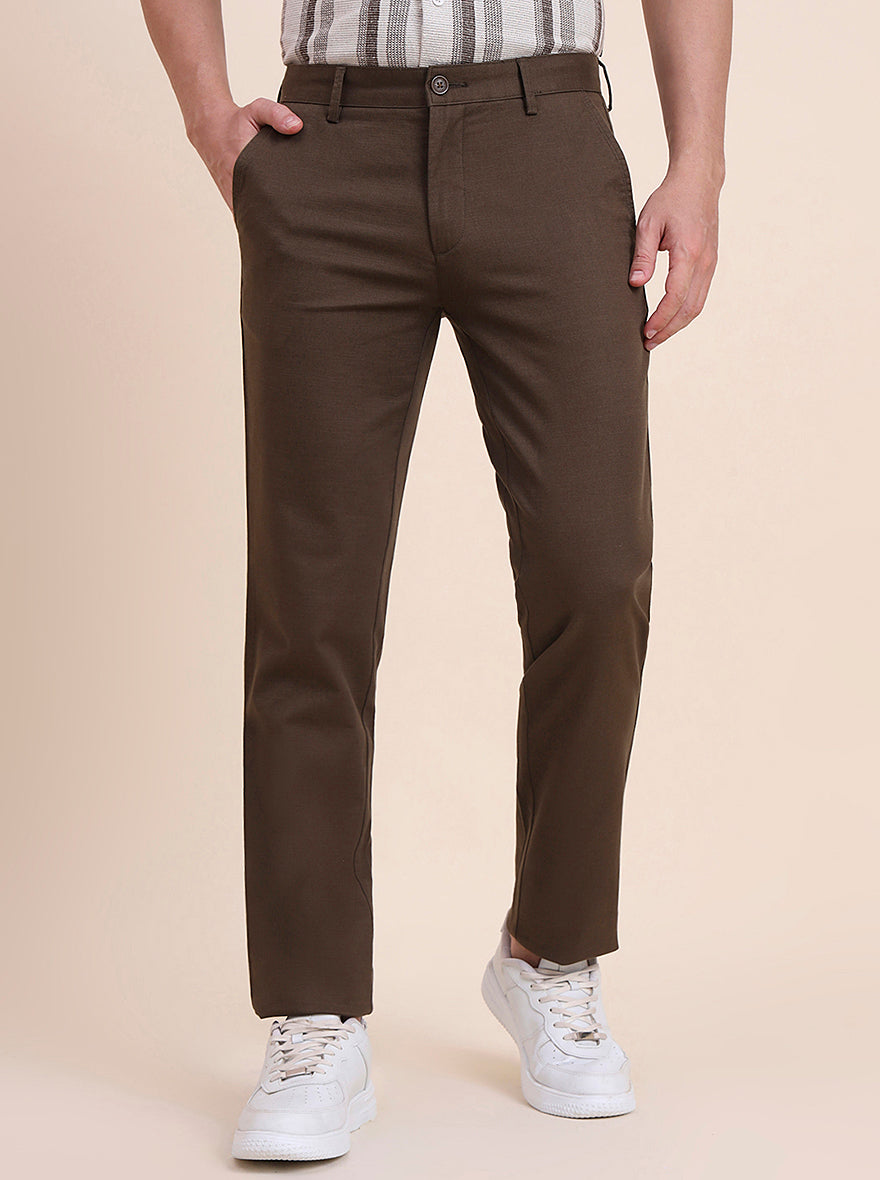Light Olive Solid Uno Fit Casual Trouser | JadeBlue