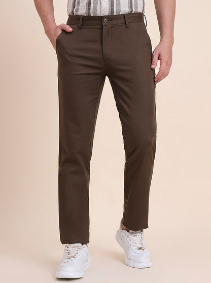Light Olive Solid Uno Fit Casual Trouser | JadeBlue