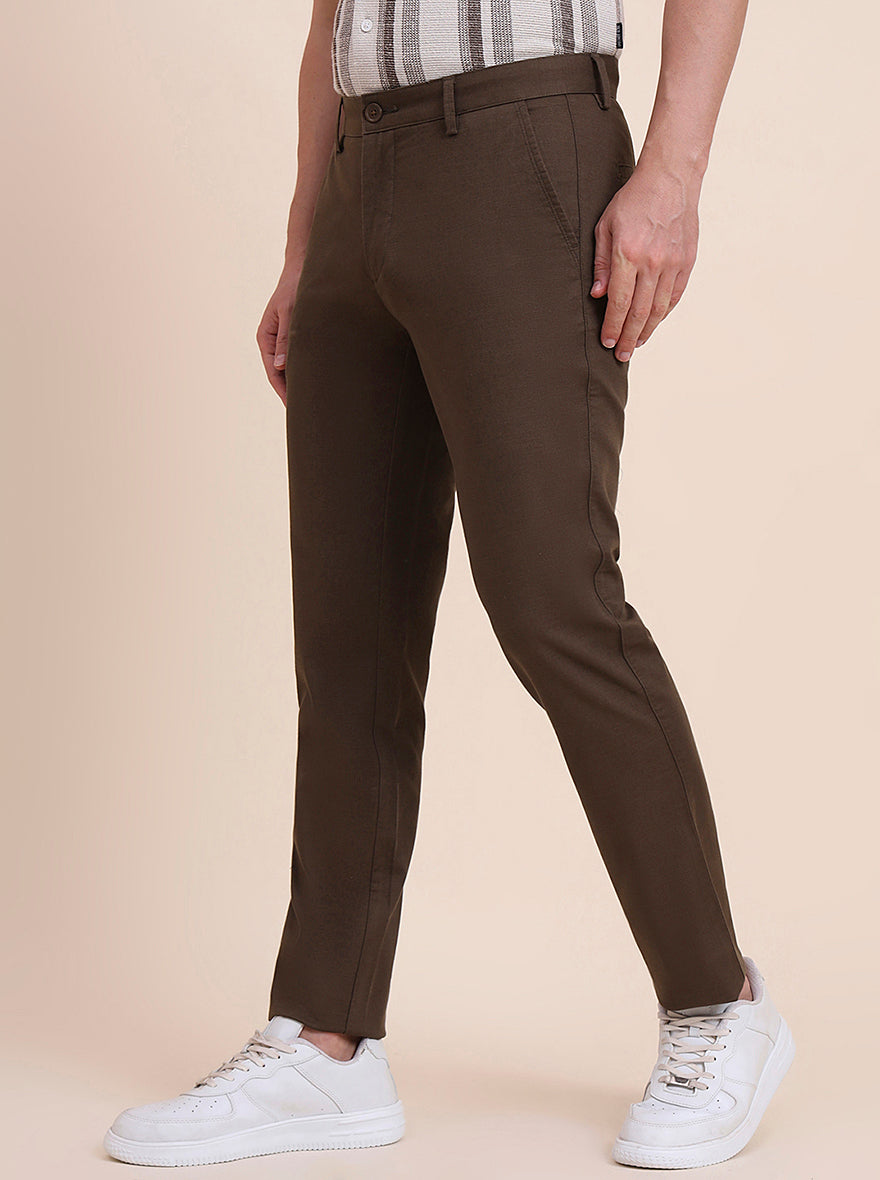 Light Olive Solid Uno Fit Casual Trouser | JadeBlue
