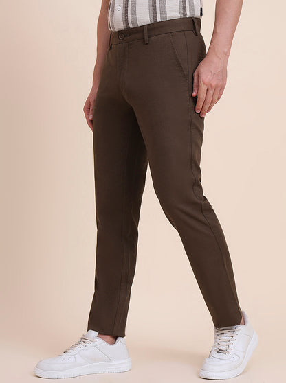 Light Olive Solid Uno Fit Casual Trouser | JadeBlue