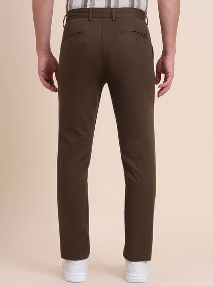 Light Olive Solid Uno Fit Casual Trouser | JadeBlue