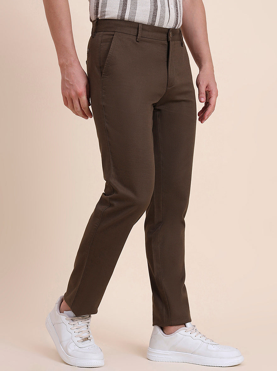 Light Olive Solid Uno Fit Casual Trouser | JadeBlue