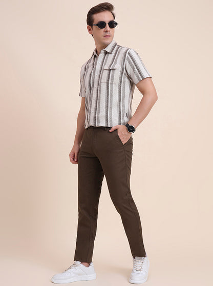 Light Olive Solid Uno Fit Casual Trouser | JadeBlue