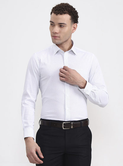White Printed Slim Fit Formal Shirt | JadeBlue Youth