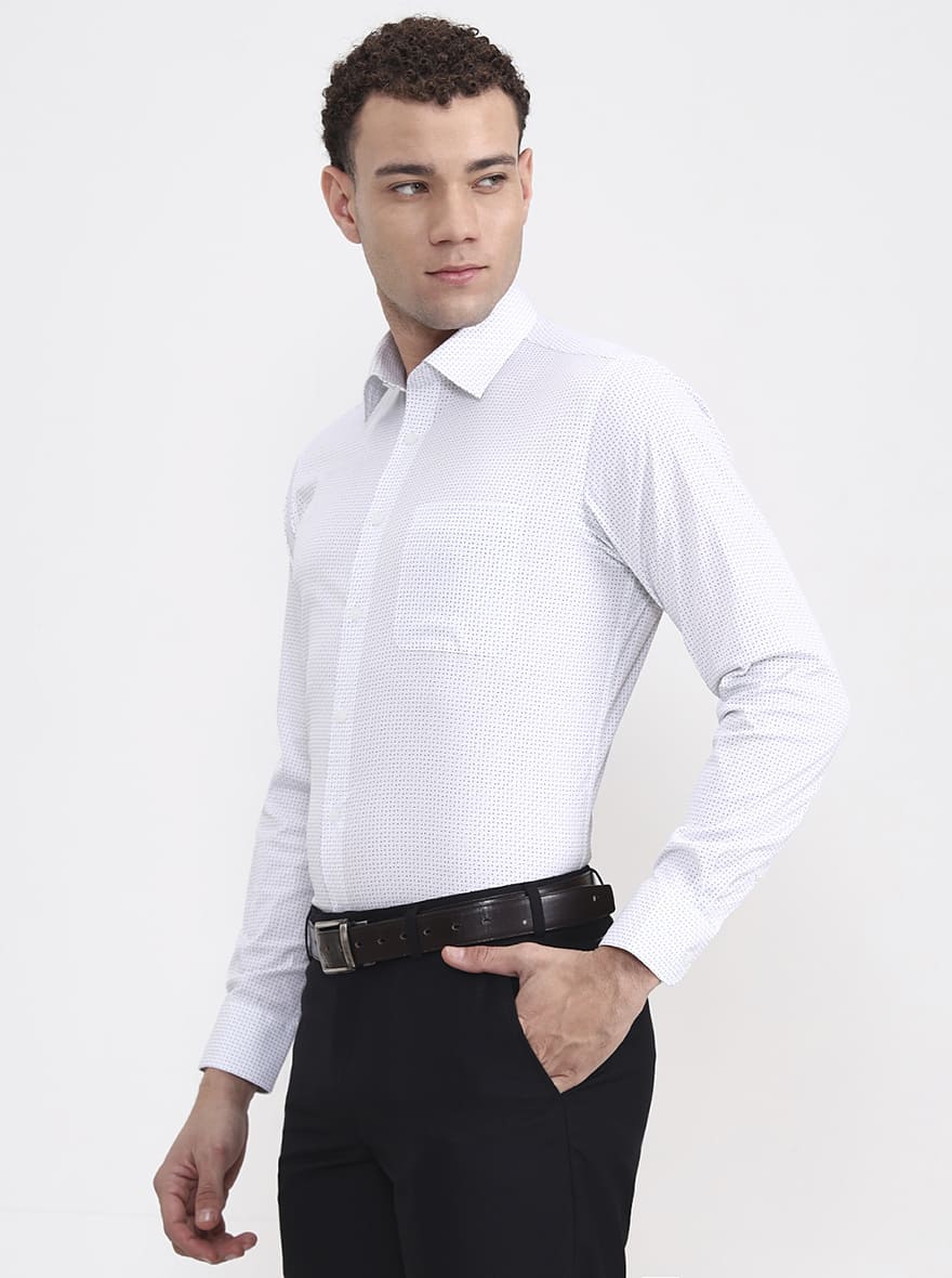 White Printed Slim Fit Formal Shirt | JadeBlue Youth