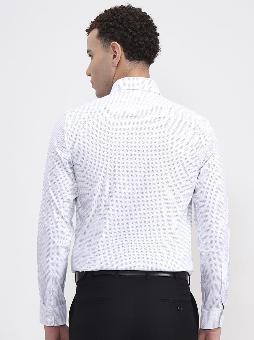 White Printed Slim Fit Formal Shirt | JadeBlue Youth