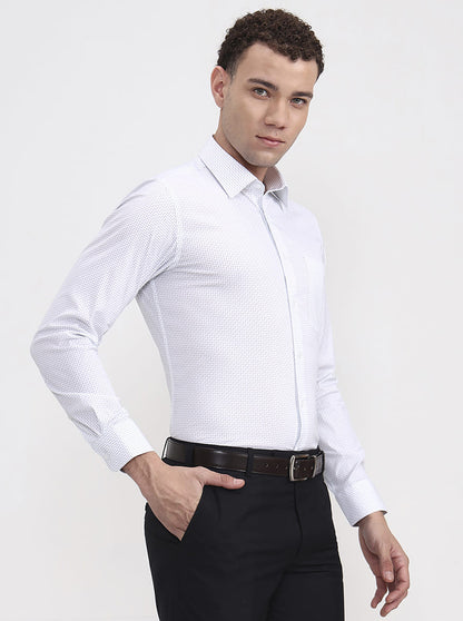 White Printed Slim Fit Formal Shirt | JadeBlue Youth