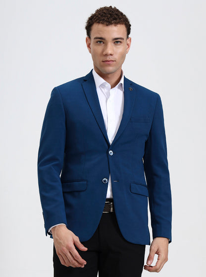 Blue Solid Regular Fit Blazer | JB Studio