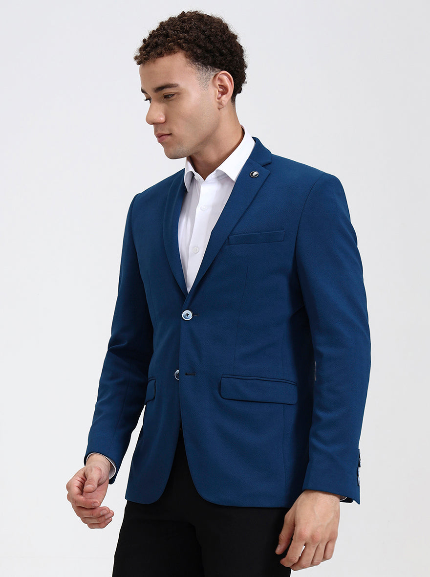 Blue Solid Regular Fit Blazer | JB Studio
