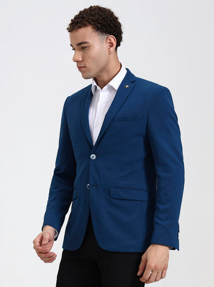 Blue Solid Regular Fit Blazer | JB Studio