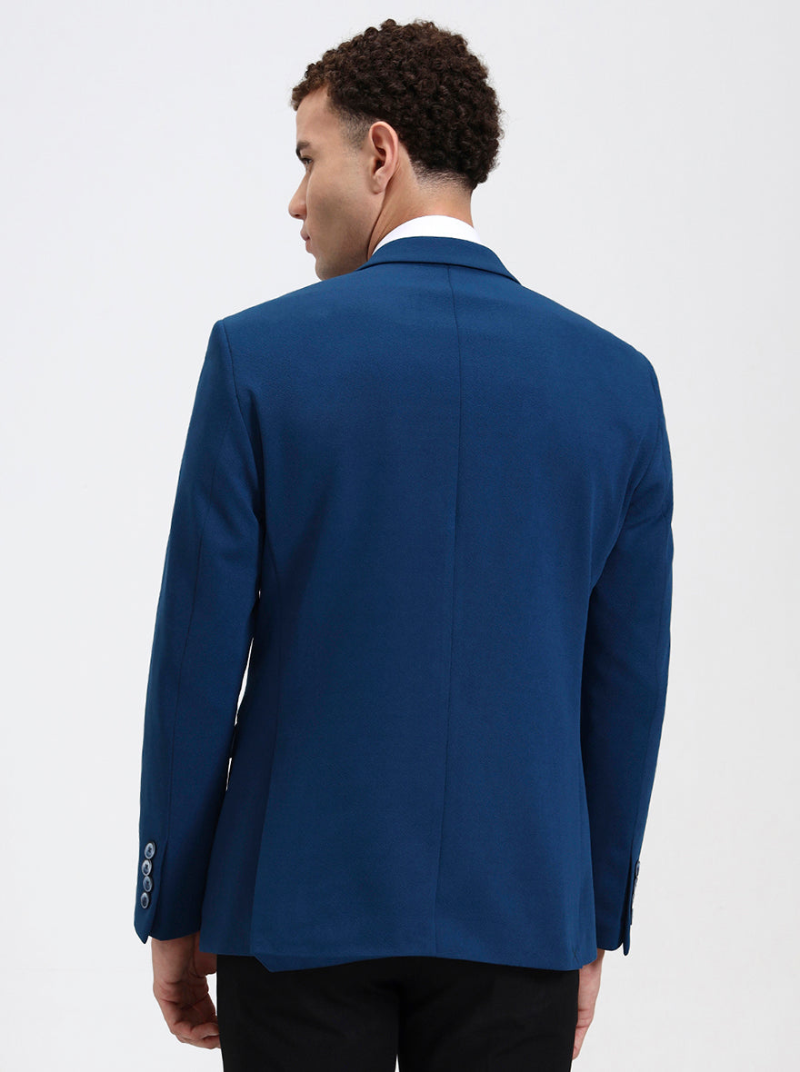 Blue Solid Regular Fit Blazer | JB Studio