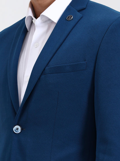 Blue Solid Regular Fit Blazer | JB Studio