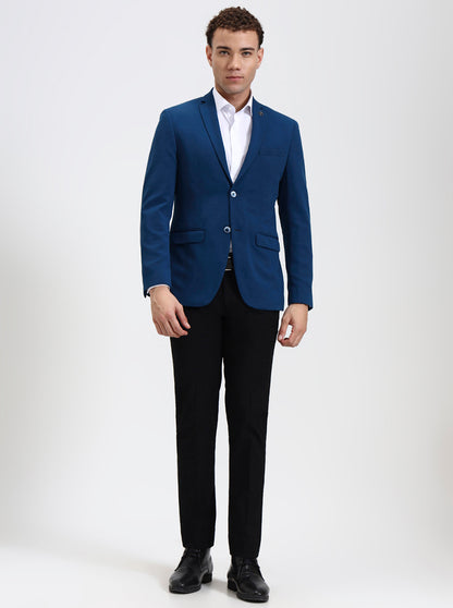 Blue Solid Regular Fit Blazer | JB Studio