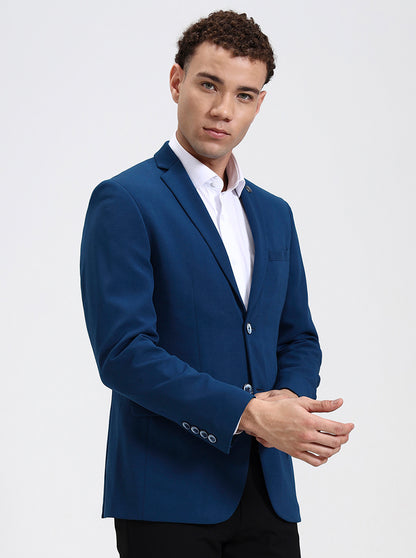 Blue Solid Regular Fit Blazer | JB Studio