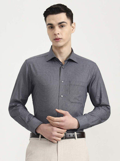 Black & Navy Blue Printed Slim Fit Formal Shirt | JadeBlue Super Luxe