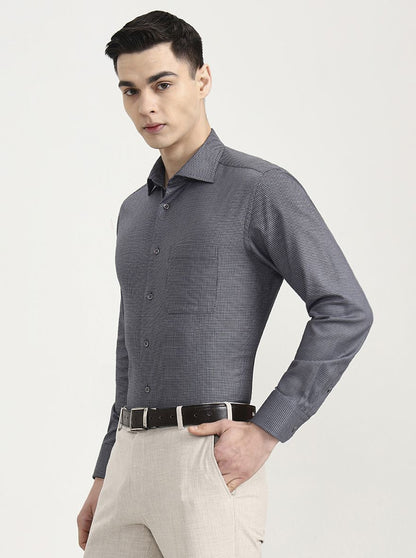 Black & Navy Blue Printed Slim Fit Formal Shirt | JadeBlue Super Luxe