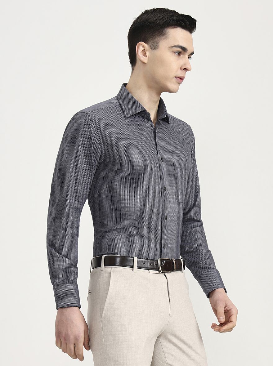 Black & Navy Blue Printed Slim Fit Formal Shirt | JadeBlue Super Luxe