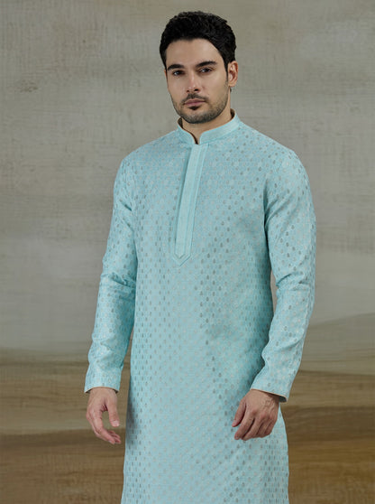 Sky Blue Self Design Kurta Pajama | Virasana