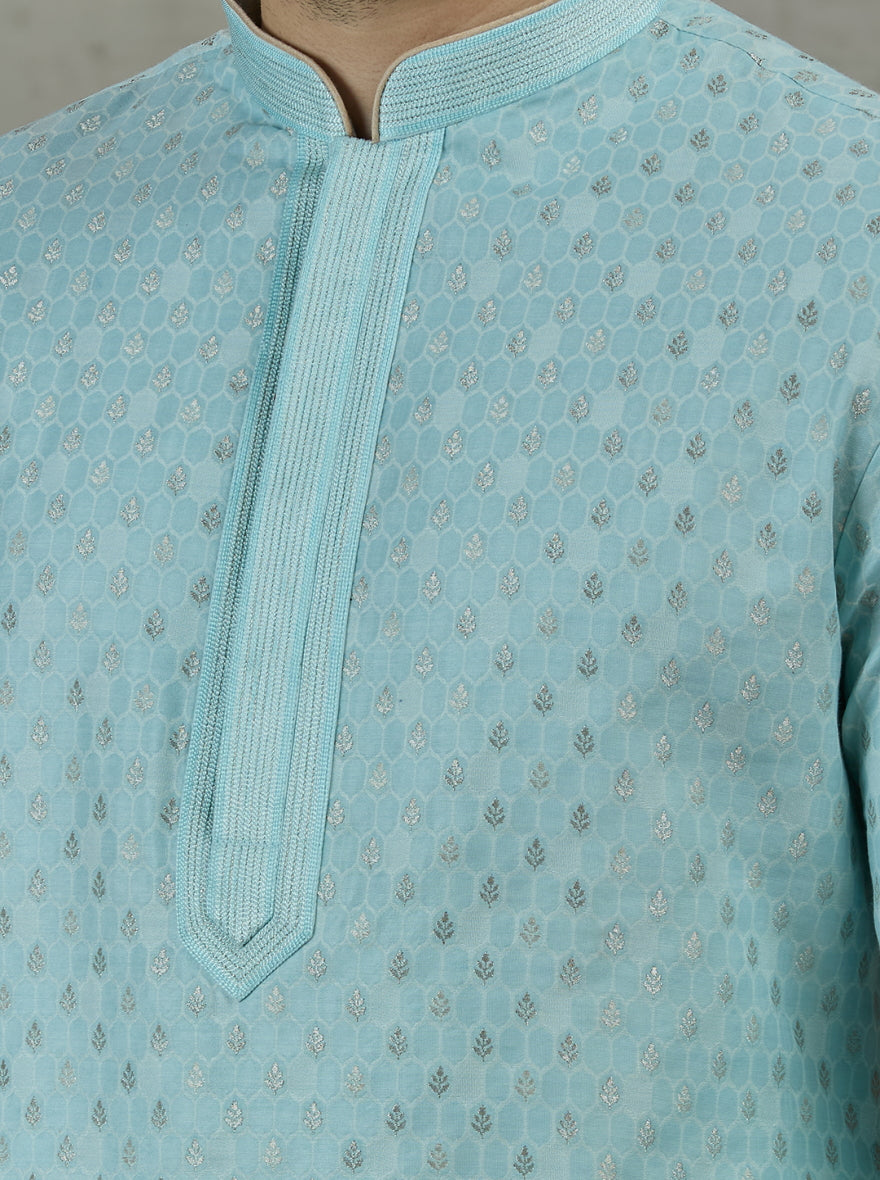 Sky Blue Self Design Kurta Pajama | Virasana