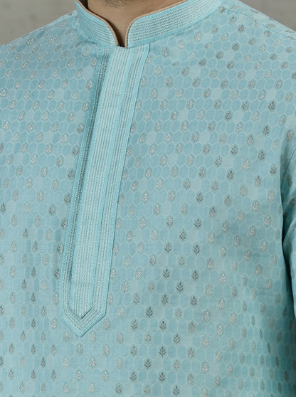 Sky Blue Self Design Kurta Pajama | Virasana