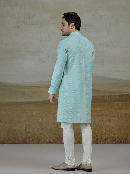 Sky Blue Self Design Kurta Pajama | Virasana