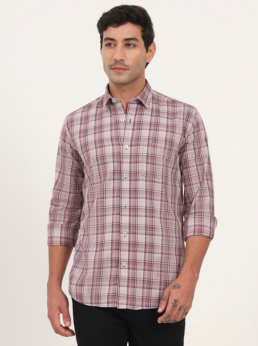 Onion Pink Checked Slim Fit Semi Casual Shirt | JadeBlue