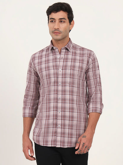 Onion Pink Checked Slim Fit Semi Casual Shirt | JadeBlue