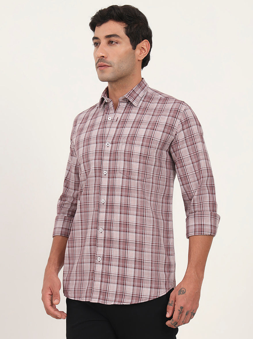 Onion Pink Checked Slim Fit Semi Casual Shirt | JadeBlue